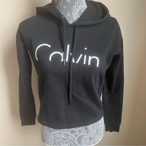 Calvin Klein Women Performance Black White Cropped Pullover Hoodie Sz XS - Picture 1 of 7